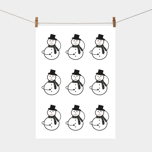 Snowman With A Tartan Scarf | Tea Towel